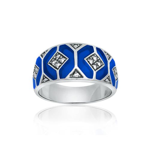 Blue Enamel and Marcasite Octagon Ring